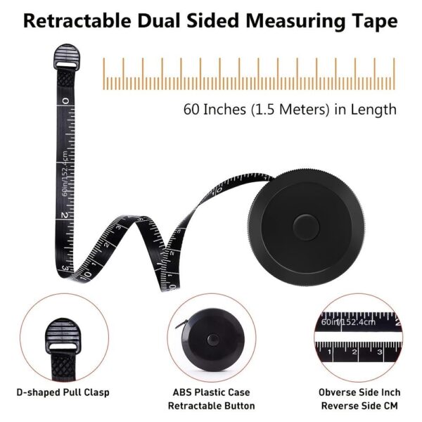 9f6a31286ff7138ba9f7657f459e284a.jpg Retractable Soft Tape Measure - Double-Sided 60in/150cm - Black
